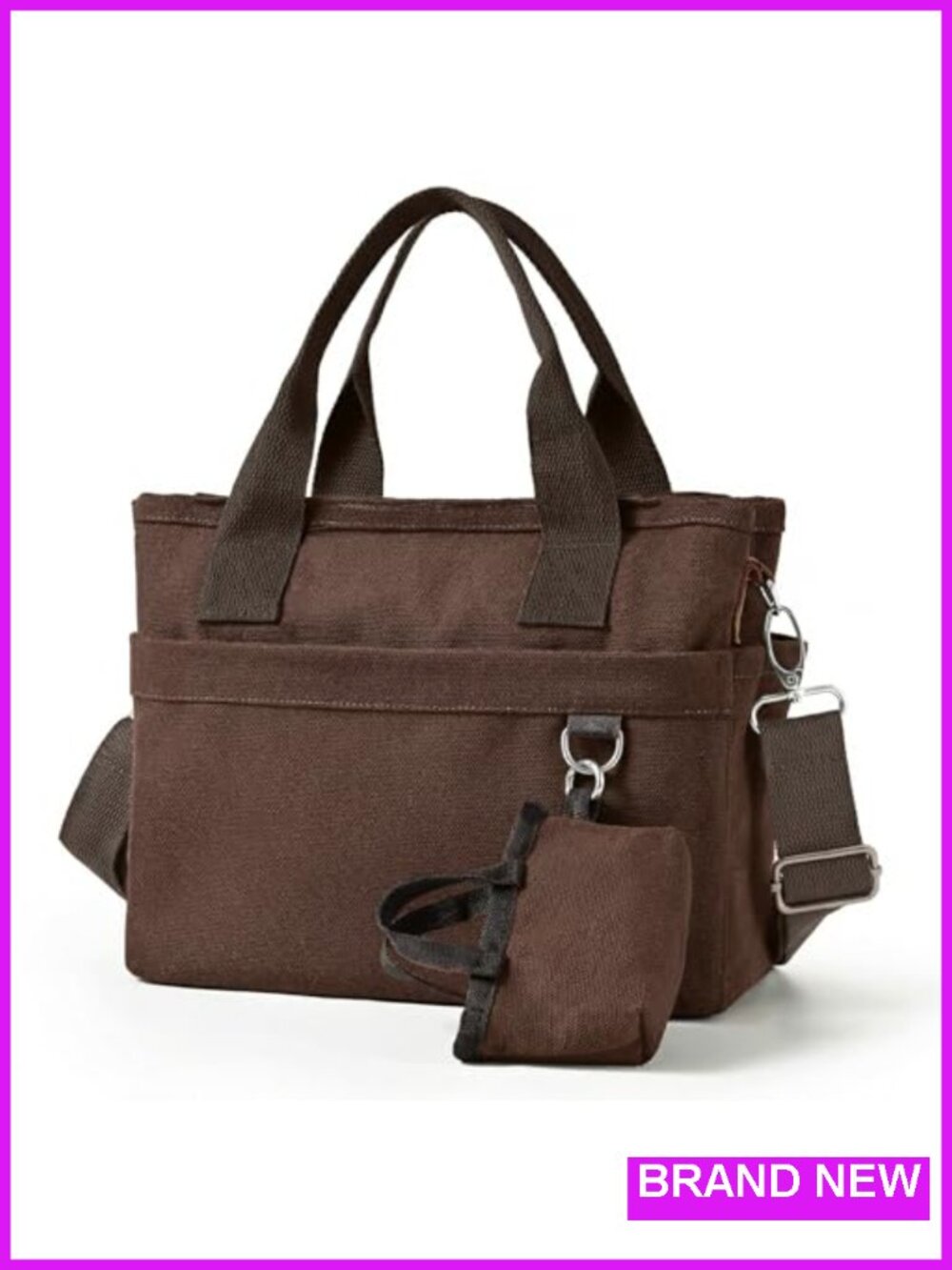 Small Canvas Tote Bag with Multi Pockets, Crossbody Shoulder Bag with